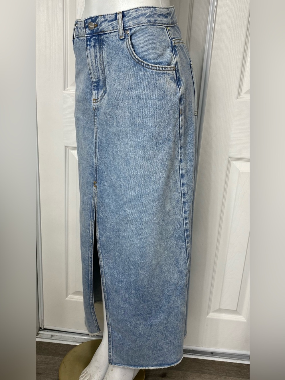 By Anthropologie Pilcro Light Blue Denim Maxi Skirt with Front Slit - Picture 6 of 16
